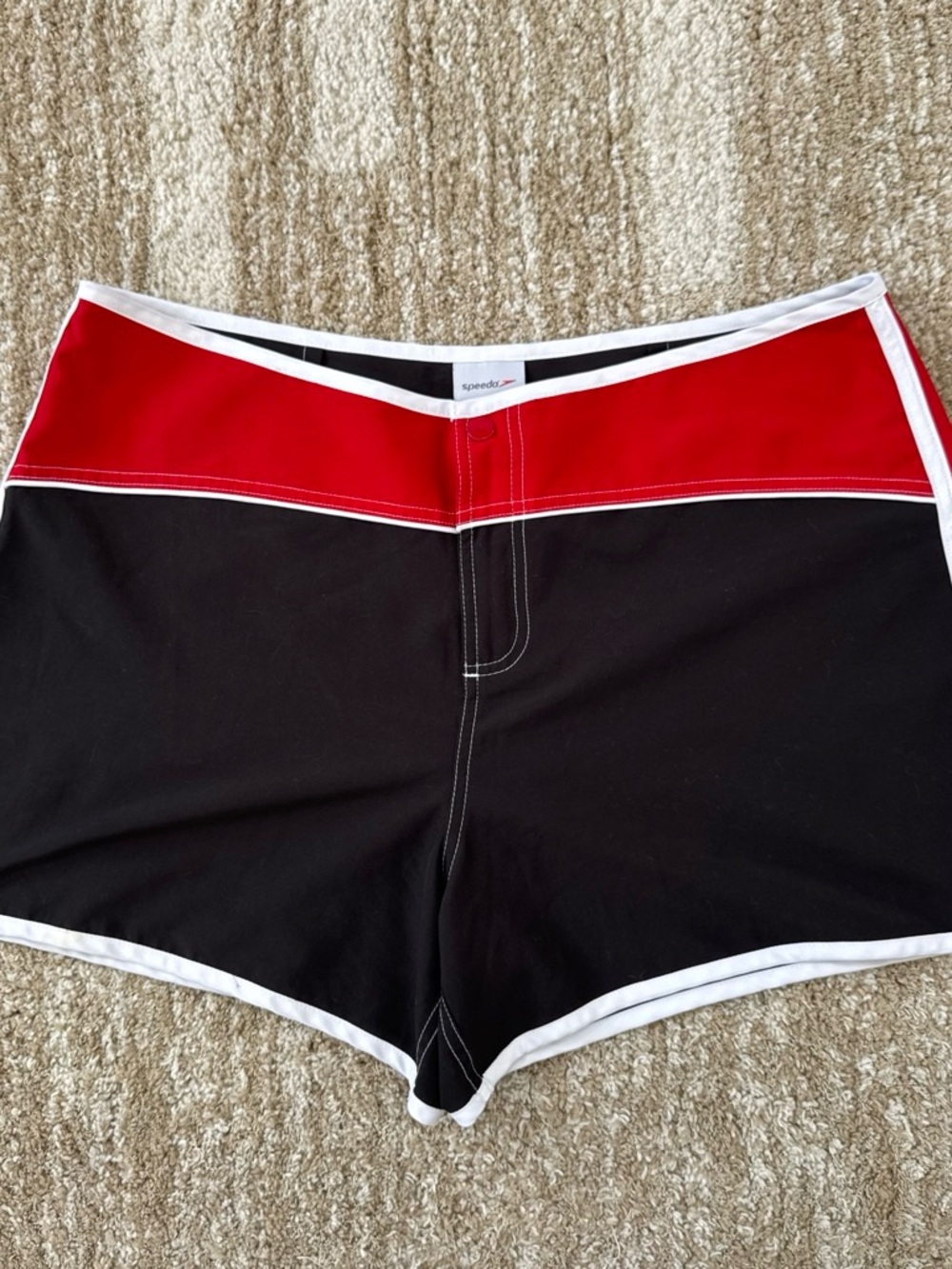 Speedo Red and Black Swim Trunks with White Trim 90s